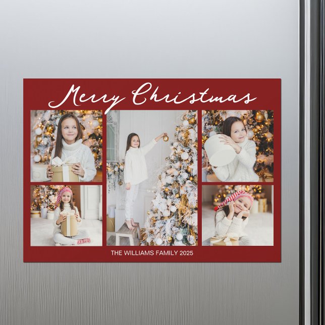 Red Merry Christmas Photo Collage 2025 Magnet Card (Subido por el creador)