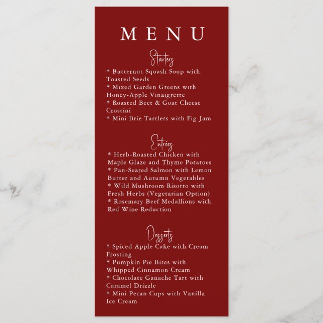 Red Minimalist Modern Wedding Menu (Anverso)