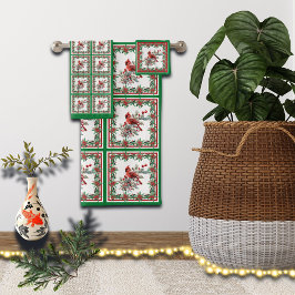 Red Mockingbird Poinsettia Borders Green