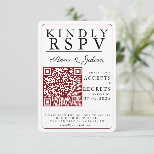Red Modern Photo RSVP Insert QR Code (Anverso de pie)