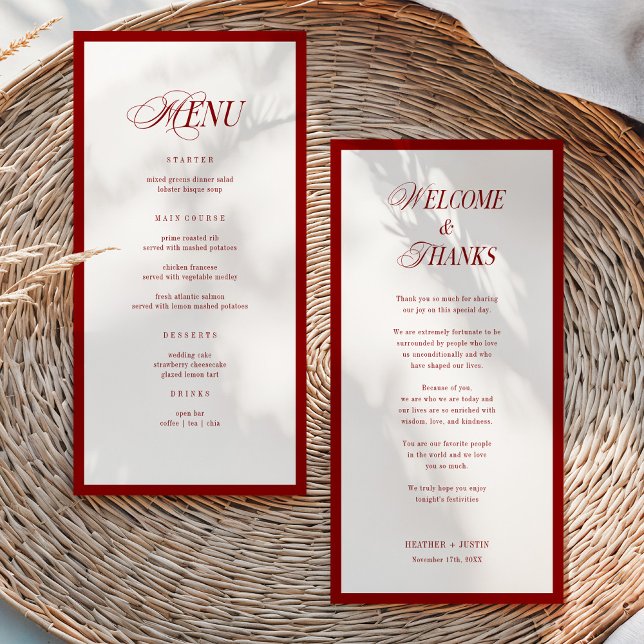 Red Modern Wedding Menu and Thank You Note Back (Subido por el creador)