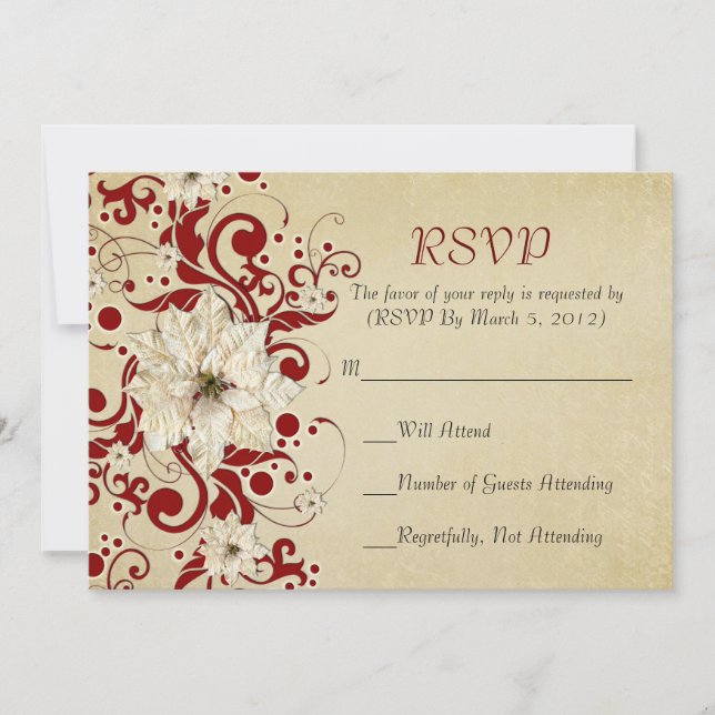 Red Navidades Swirls Gold RSVP tarjeta (Anverso)