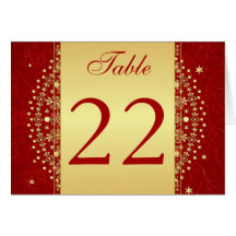 Red, Oro Scrolls, Stars Table Number Card