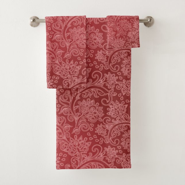 Red Paisley Damask Designer Floral Classic (In situ)