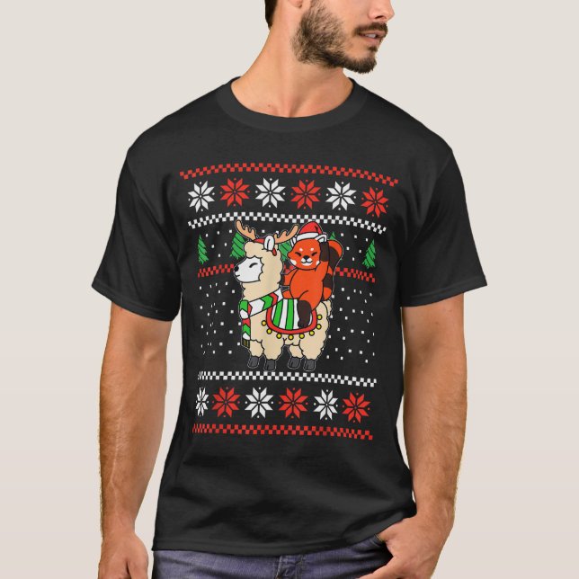 Red Panda Ugly Christmas Sweater Reindeer Llama Ri (Anverso)