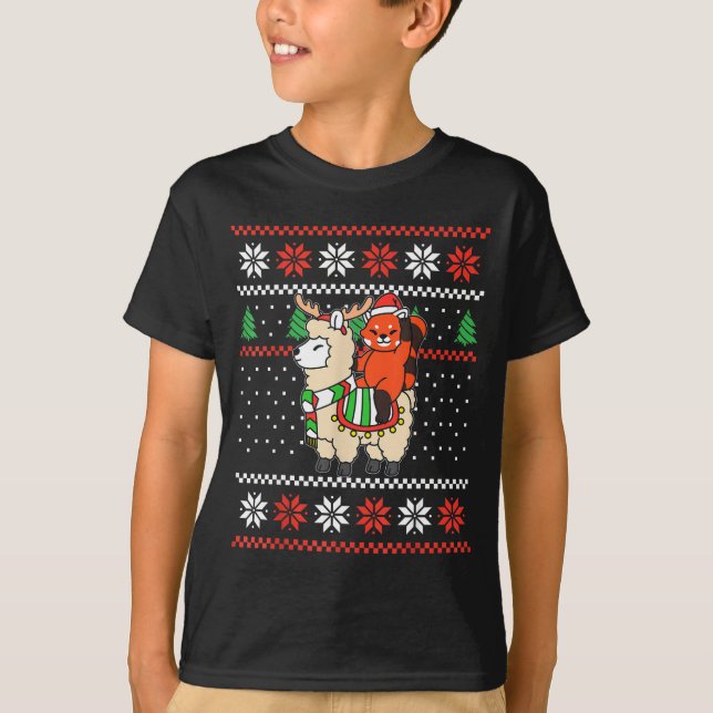 Red Panda Ugly Christmas Sweater Reindeer Llama Ri (Anverso)