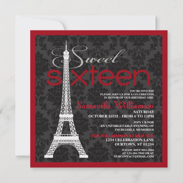 Red Paris Sweet 16 invitaciones (Anverso)