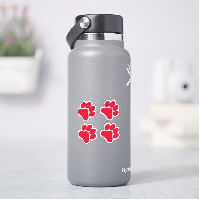 Red Paw Print - Set de 4 Paws Vinyl Pegatinas (hidrofrasco)