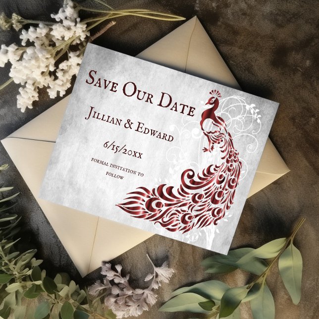 Red Peacock Leaf Vine Salva El Anuncio De Fecha (Red Peacock Leaf Vine Save the Date)