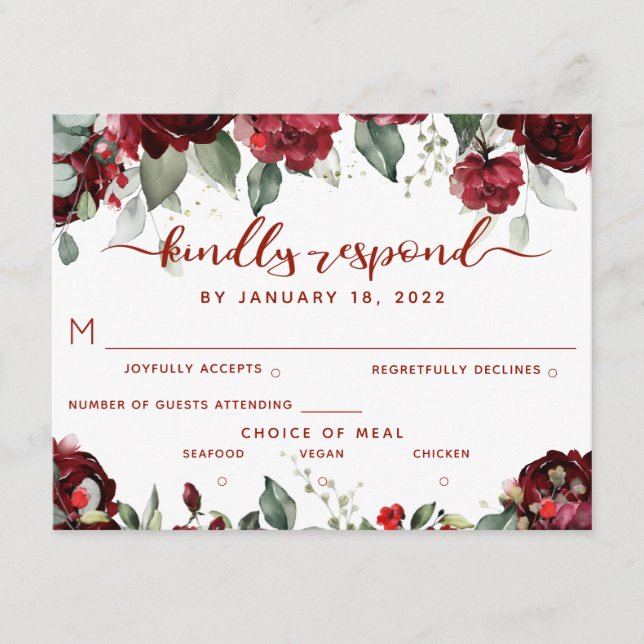 Red Peony Epiphany RSVP Kindly Responder postal (Anverso)