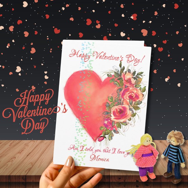 Red Pink Heart con Flores Tarjeta El día de San Va (Red Heart with Flowers Valentine's Day Card)