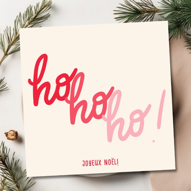 Red Pink Hohoho Joyeux Noel Script Christmas Card (Subido por el creador)