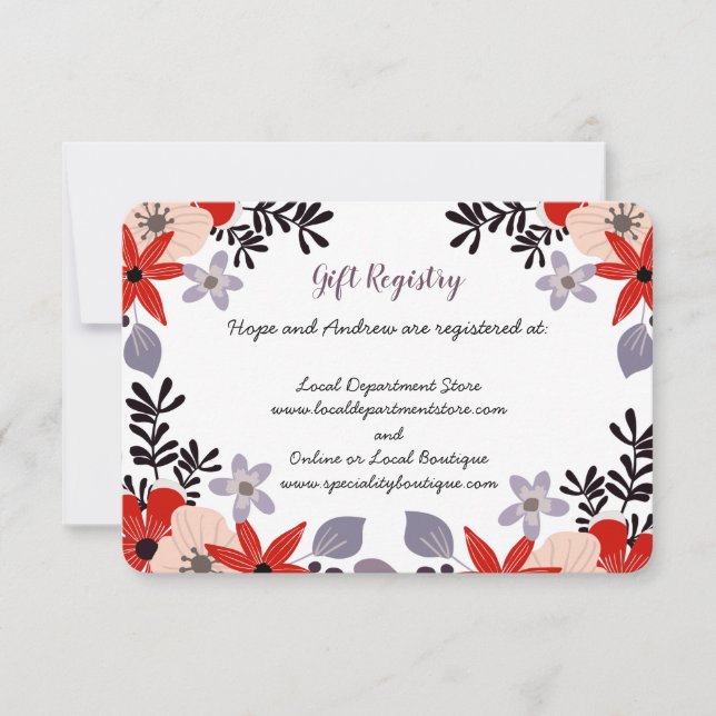 Red Pink Lilac Regalo Registro Tarjeta de Gabinete (Anverso)