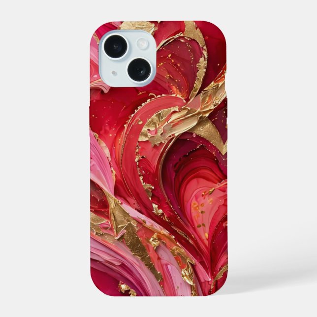 Red & Pink Marble Gold iPhone 15 Case (Reverso )