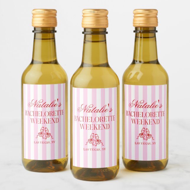 Red Pink Stripes Bachelorette Weekend Party (Botellas)