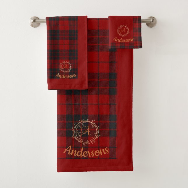 Red Plaid Con Nombre Familiar Monograma Navidades (In situ)