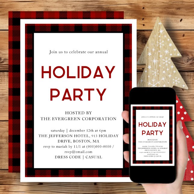 Red Plaid | Invitación a fiestas de vacaciones cor (Subido por el creador)