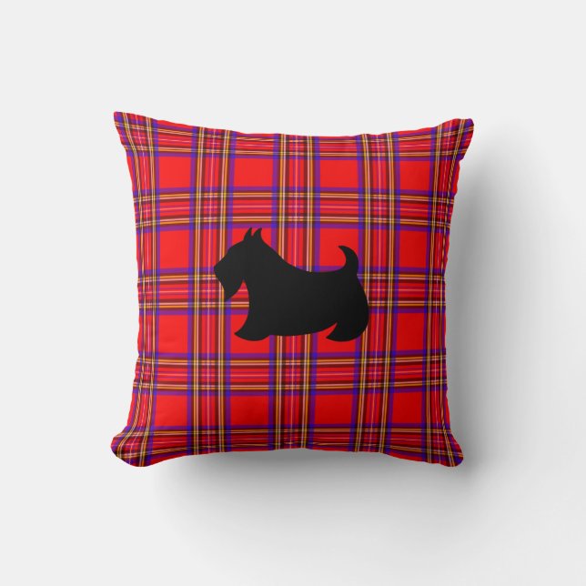 Red Plaid Scottish Terrier Scotty Dog Cojín decora (Anverso)