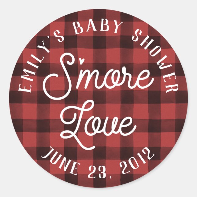 Red Plaid S'more Love Baby Shower Favor Pegatina