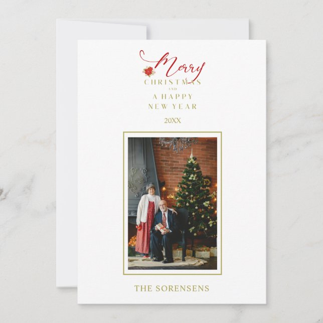 Red Poinsettias Moda Feliz Navidad Familia de foto (Anverso)