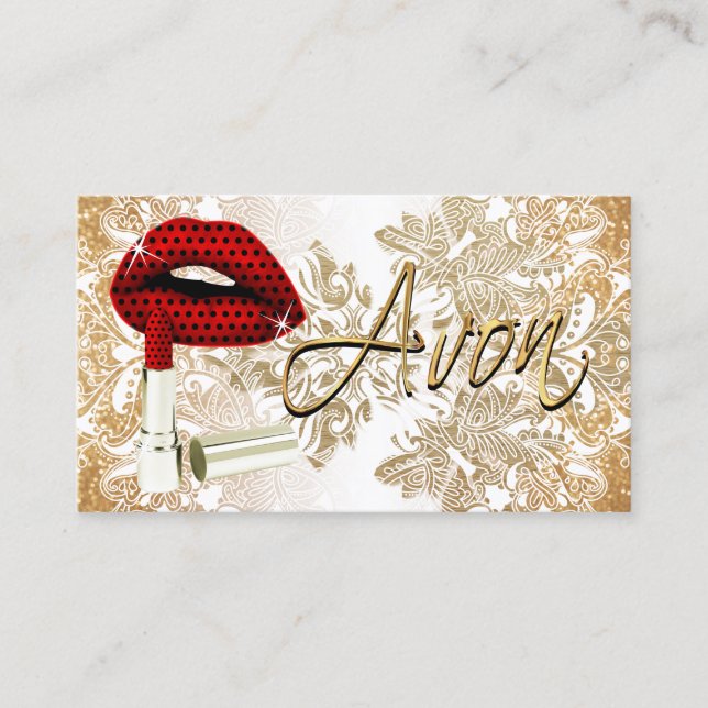 Red Polka Dot Lips & Gold - Tarjeta de visita (Anverso)
