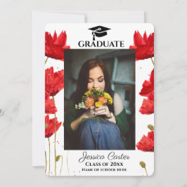 Red Poppies Rústica Invitación de Graduación Flora