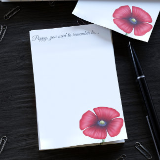 Red Poppy Flower Custom Name White Post, nota