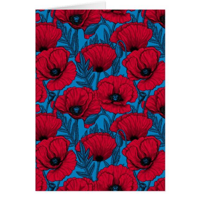 Red poppy garden on blue (Frente)
