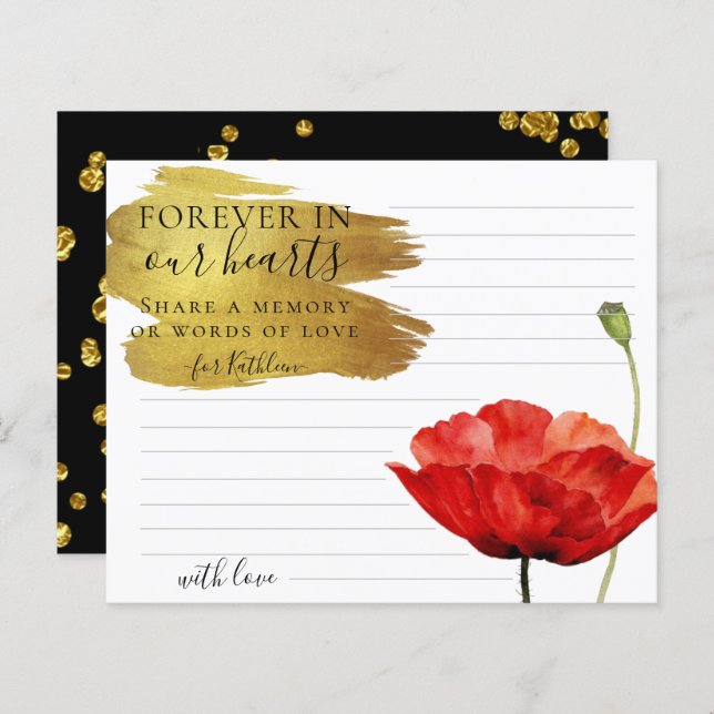 Red Poppy Personalizado comparte una tarjeta funer (Anverso / Reverso)