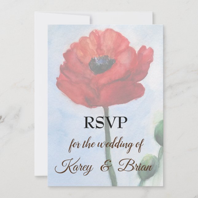 Red Poppy Watercolor RSVP Foto Tarjeta (Anverso)