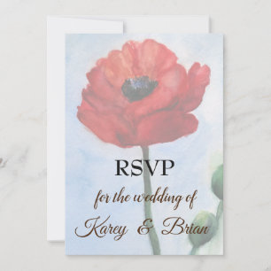 Red Poppy Watercolor RSVP Foto Tarjeta