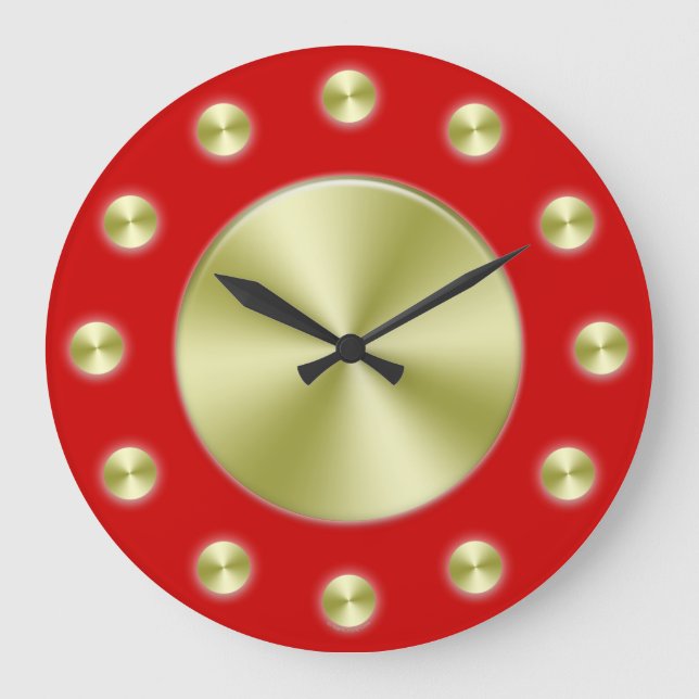 Red profunda y Golds Elegante reloj de pared (Anverso)