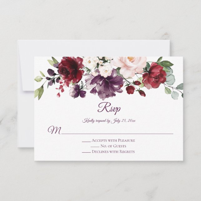 Red Purple White Floral Purple Back RSVP (Anverso)