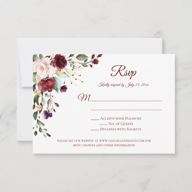 Red Purple White Floral Red Back RSVP (Anverso)