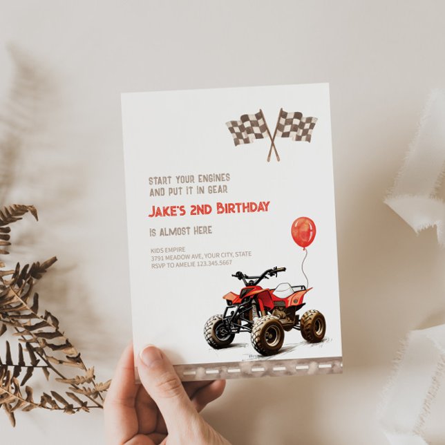 Red Quad Bike Cualquier Invitación de Cumpleaños d (Subido por el creador)