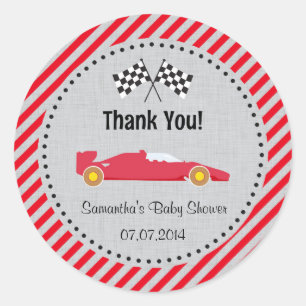 Red Race Car Baby Shower Gracias Pegatinas