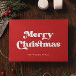 Red Retro Vintage Font Feliz Navidad<br><div class="desc">Tarjeta navideña: un diseño retro clásico,  con una tipografía de inspiración vintage y un fondo rojo clásico.</div>