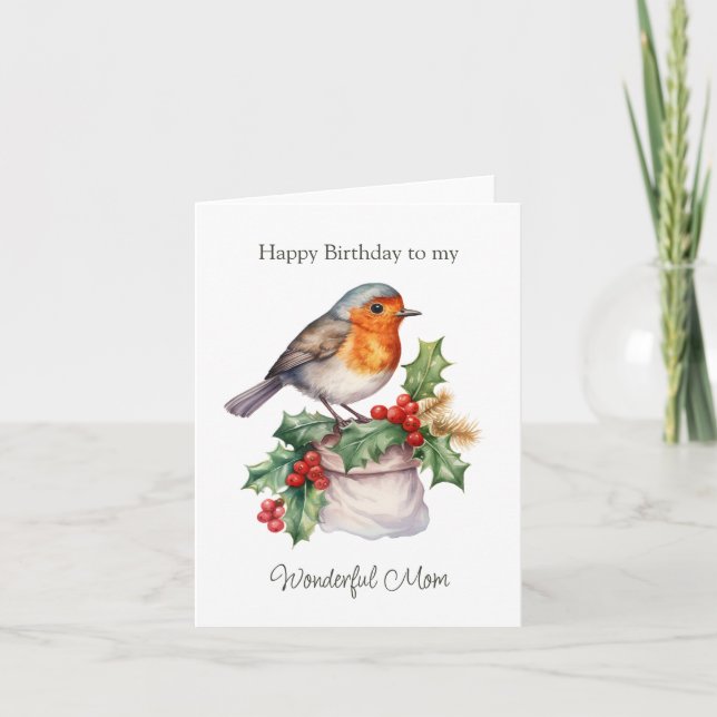 Red Robin Holly Mom Birthday Tarjeta de felicitaci (Anverso)