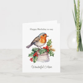Red Robin Holly Mom Birthday Tarjeta de felicitaci