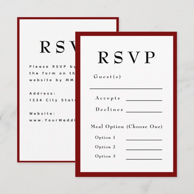 Red Romantic and Timeless Wedding RSVP (Anverso / Reverso)