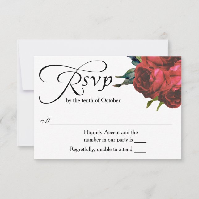 Red Rose Bouquet Wedding RSVP (Anverso)