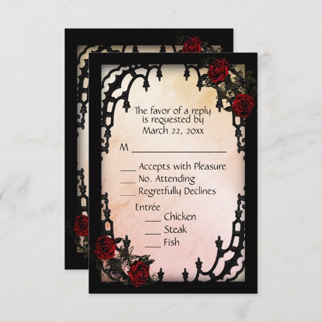 Red Rose Gothic RSVP Menú para elegir (Anverso / Reverso)
