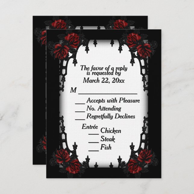 Red Rose Gothic RSVP White Menu Choice (Anverso / Reverso)