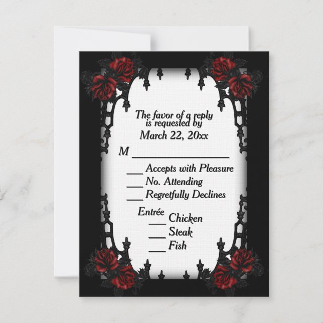 Red Rose Gothic RSVP White Menu Choice (Anverso)