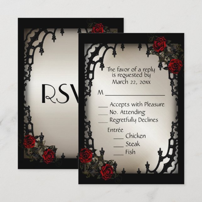 Red Rose Gótica RSVP Antiguo Gold Menú Elección (Anverso / Reverso)