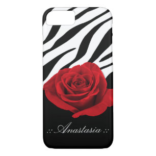 Red Rose Zebra Print Funda para iPhone 7 personali