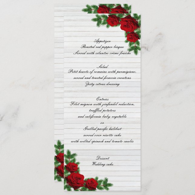 Red Roses And Pine Branch Christmas Wedding Menu (Anverso / Reverso)