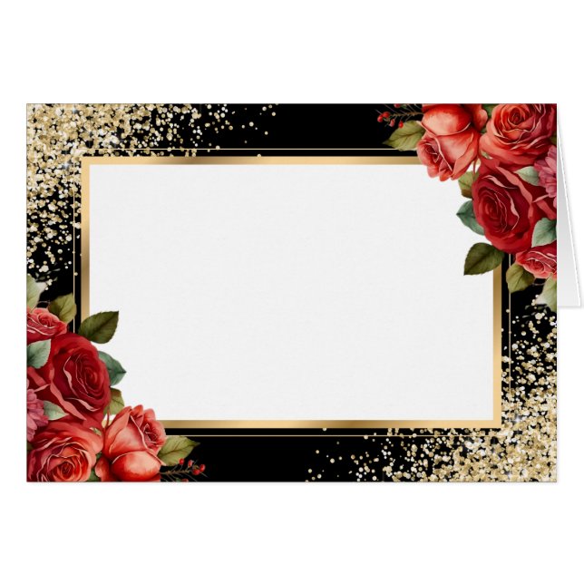 Red Roses Black Gold Confetti Floral (Anverso (Horizontal))