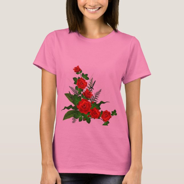 "Red Roses Elegance: Camiseta básica femenina" (Anverso)