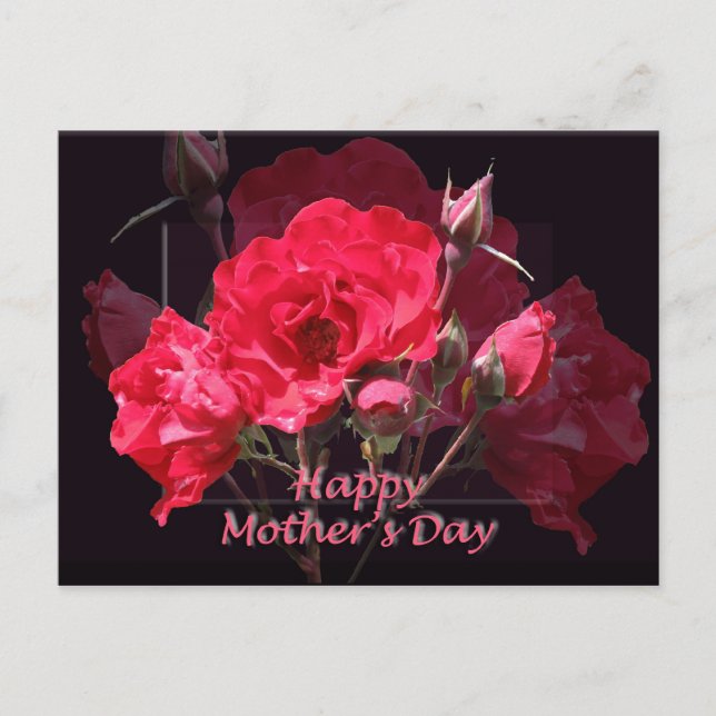 Red Roses feliz tarjeta postal del Día de la Madre (Anverso)